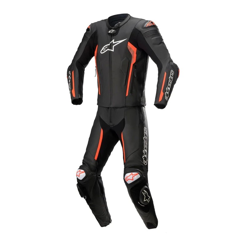 Alpinestar MISSILE V2 2-PIECE LEATHER SUIT Black Red Fluo Size 48