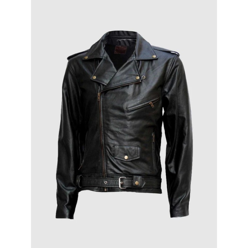 Black Leather Motorcycle Jacket XS-4XL