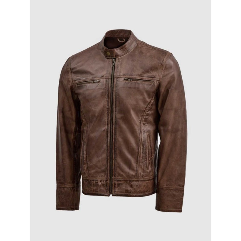 Brown Leather Waxed Jacket In Stock XS-4XL