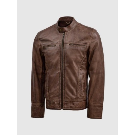 Brown Leather Waxed Jacket In Stock XS-4XL