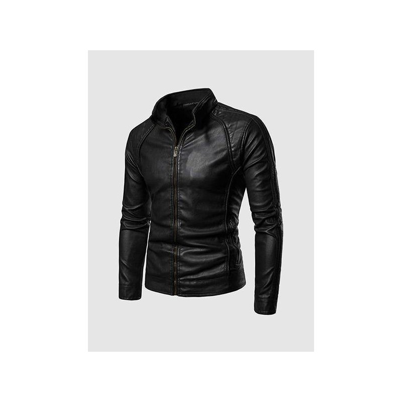 High Collar Leather Jacket In Stock XS-4XL