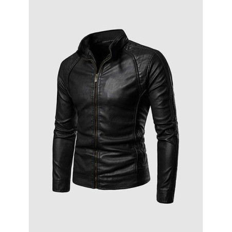 High Collar Leather Jacket In Stock XS-4XL