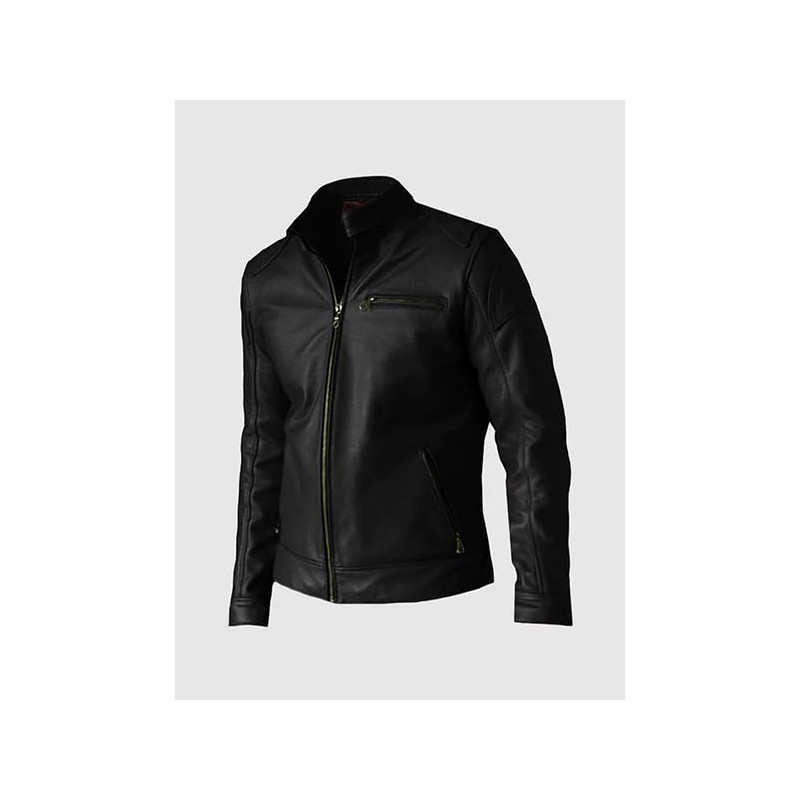 Premium Black Leather Biker Jacket In Stock XS-4XL