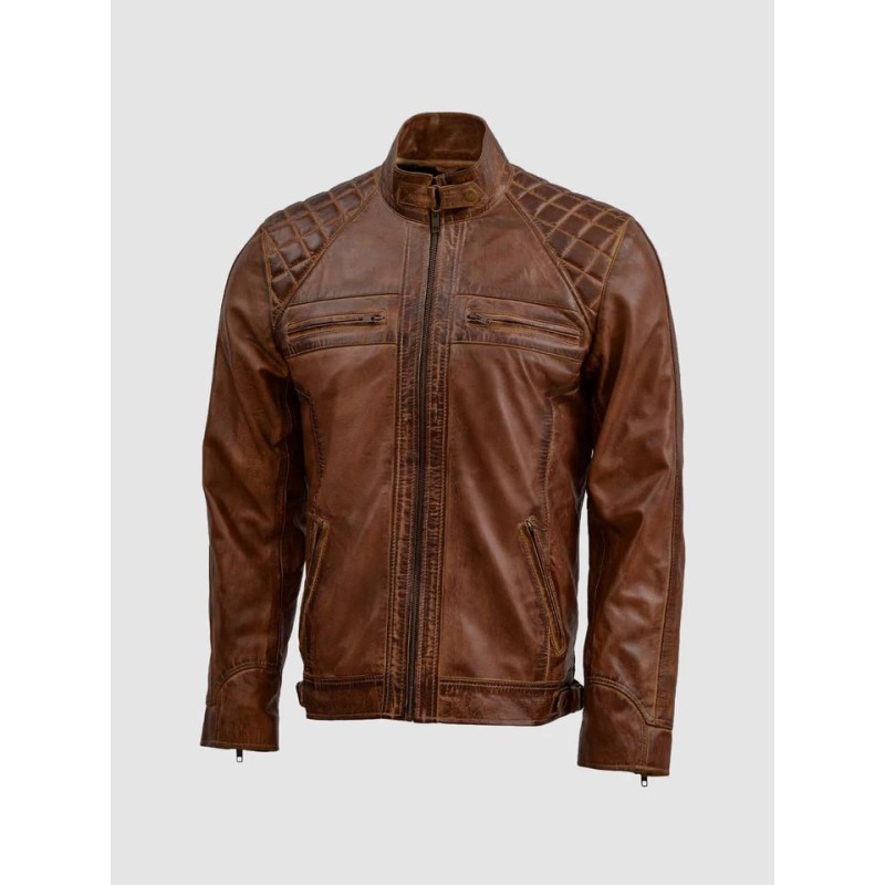 Tan Brown Waxed Leather Jacket In Stock XS-4XL