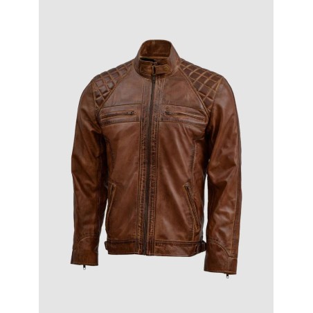 Tan Brown Waxed Leather Jacket In Stock XS-4XL