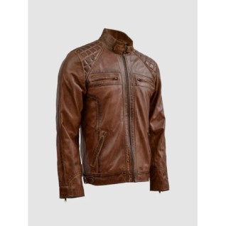 Tan Brown Waxed Leather Jacket In Stock XS-4XL