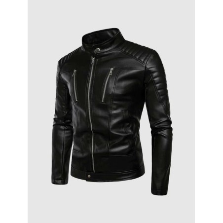 Stand Up Collar Leather Jacket