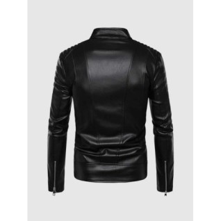 Stand Up Collar Leather Jacket