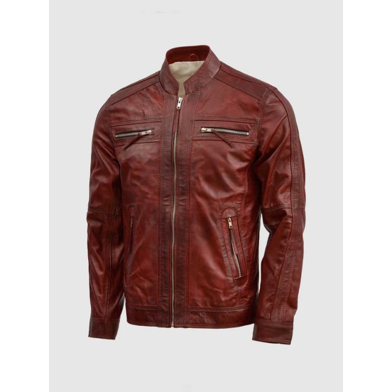 Waxed Leather Burgundy Jacket In Stock XS-4XL