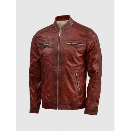 Waxed Leather Burgundy Jacket In Stock XS-4XL