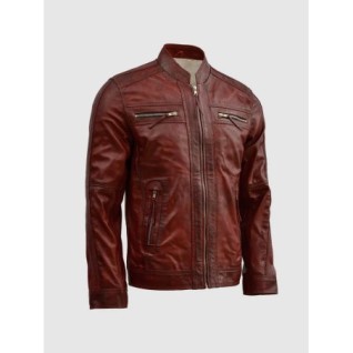 Waxed Leather Burgundy Jacket In Stock XS-4XL