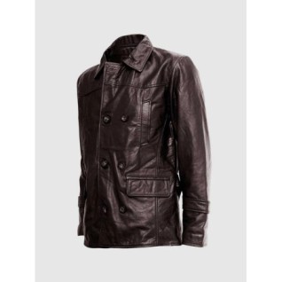 Brown Leather Reefer Jacket In Stock XS-4XL