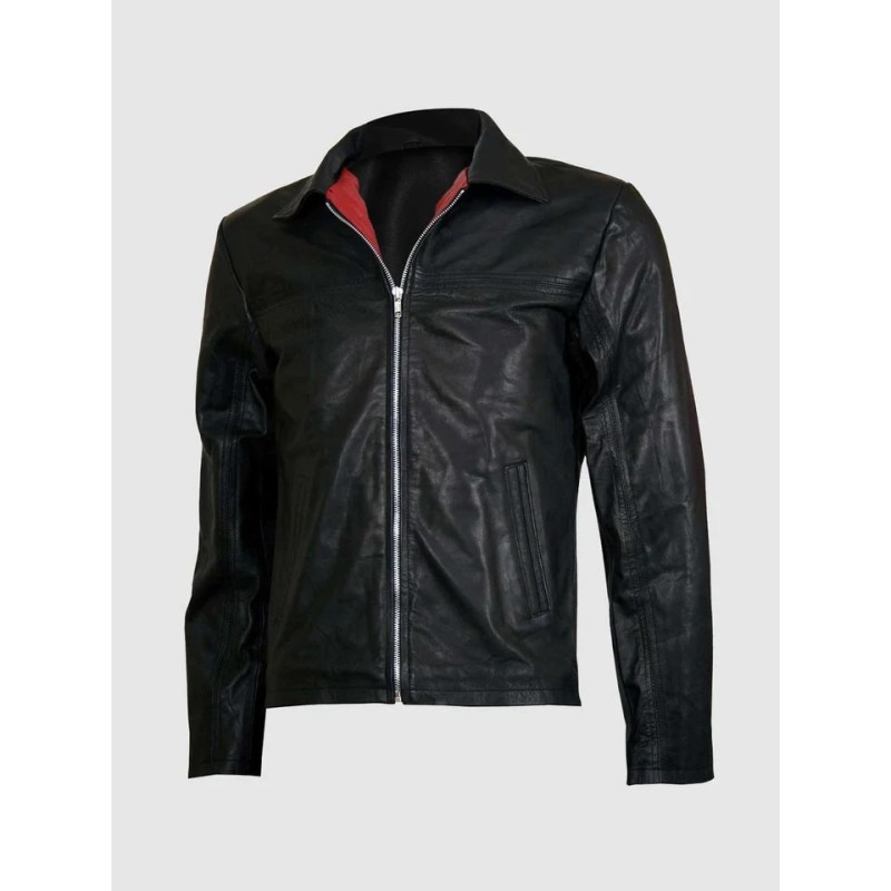 Black Leather Racer Jacket In Stock XS-4XL