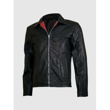 Black Leather Racer Jacket In Stock XS-4XL