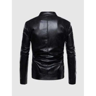 Stand Collar Leather Jacket In Stock XS-4XL