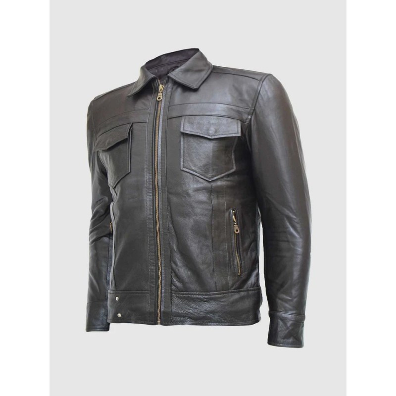 Classic Zipper Brown Leather Jacket In Stock XS-4XL