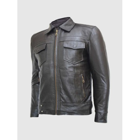 Classic Zipper Brown Leather Jacket In Stock XS-4XL