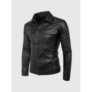 Collared Leather Jacket In Stock XS-4XL