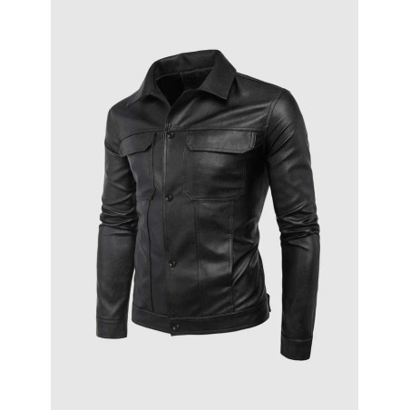 Collared Leather Jacket In Stock XS-4XL