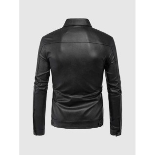 Collared Leather Jacket In Stock XS-4XL