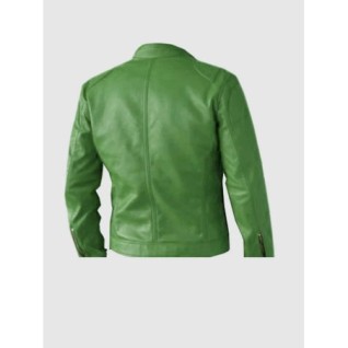 Regular Fit Part Wear Men Green Leather Jacket In Stock XS-4XL