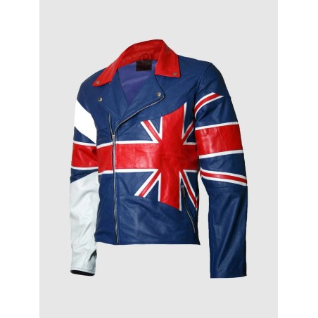 Men's Union Jack Flag Biker Leather Jacket In Stock XS-4XL