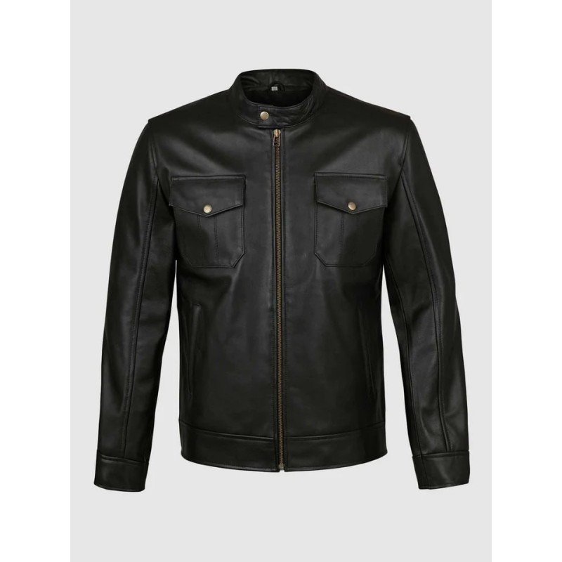 4 Pocket Black Leather Jacket In Stock XS-4XL