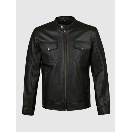 4 Pocket Black Leather Jacket In Stock XS-4XL