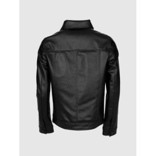 Men Black Leather Jacket With Folded Collar In Stock XS-4XL