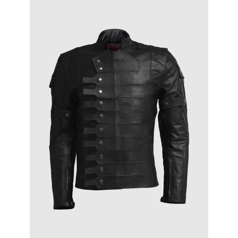 Black Leather Soldier Jacket In Stock XS-4XL