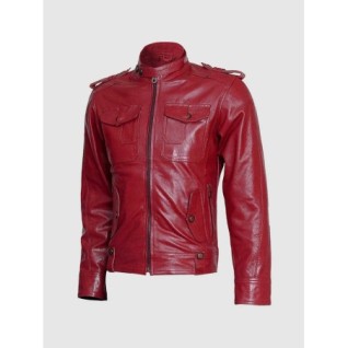 Top-Grade Men's Burgundy Leather Jacket In Stock XS-4XL