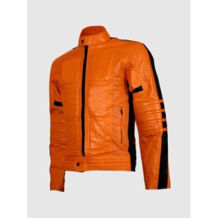 Street Fashion Orange Leather Jacket For Men In Stock XS-4XL