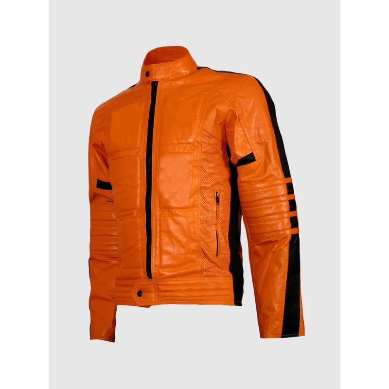 Street Fashion Orange Leather Jacket For Men In Stock XS-4XL