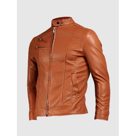 Men's Gorgeous Tan Biker Leather Jacket In Stock XS-4XL