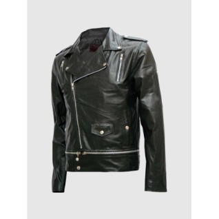 Pointed Collar Men's Black Fashion Leather Jacket In Stock XS-4XL