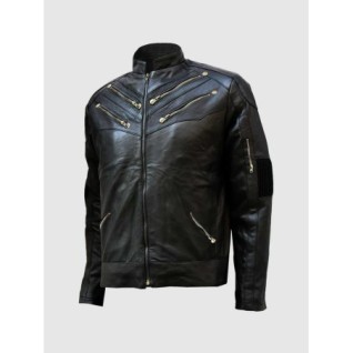 Classic Zipper Biker Black Leather Jacket Men's In Stock XS-4XL