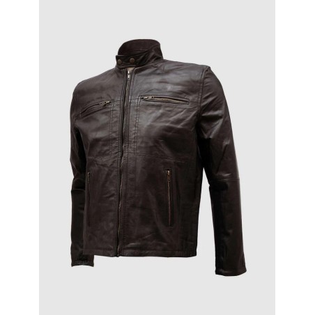 Super Slim Men Brown Leather Motorcycle Jacket In Stock XS-4XL