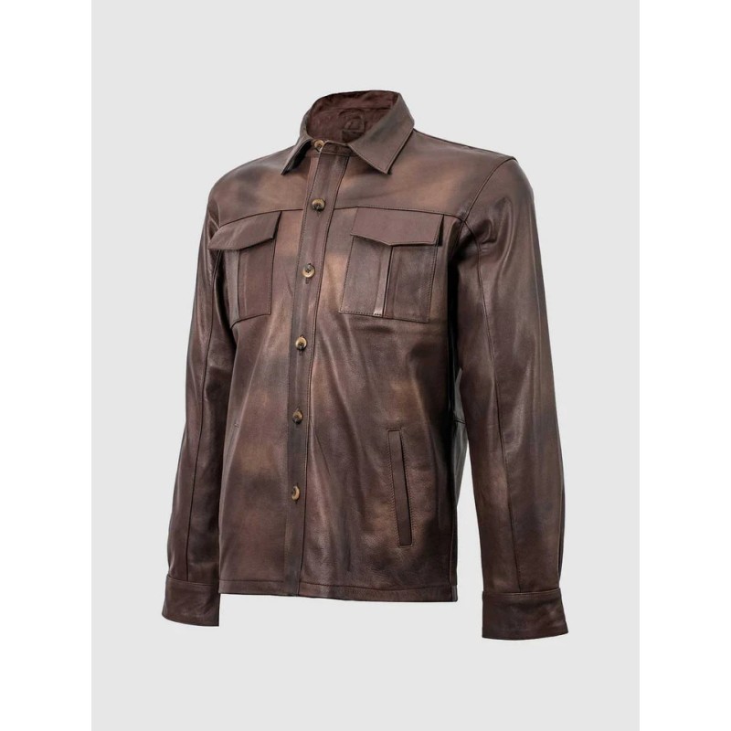 Summer Jacket - Brown Leather Shirt In Stock XS-4XL