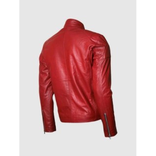 Classic Zipper Style Red Leather Jacket Men In Stock XS-4XL