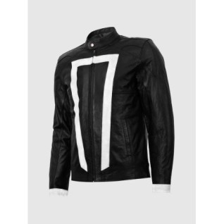 Black And White Leather Motorcycle Jacket In Stock XS-4XL