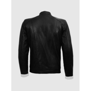 Black And White Leather Motorcycle Jacket In Stock XS-4XL