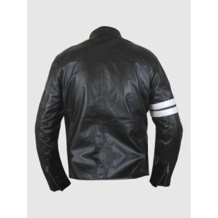 Men's Black Leather Jacket With White Stripes In Stock XS-4XL