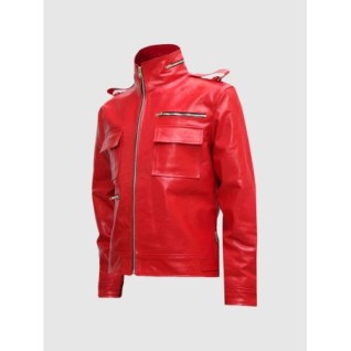 Street Style Glossy Men's Red Leather Jacket In Stock XS-4XL