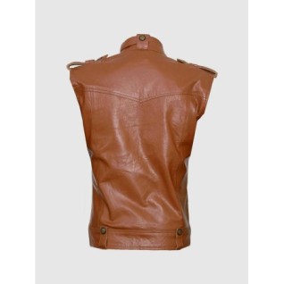 Flapper Style Men Tan Sleeveless Leather Jacket In Stock XS-4XL