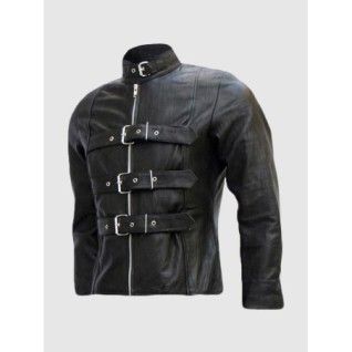 Trench Look Belted Men's Black Leather Jacket In Stock XS-4XL