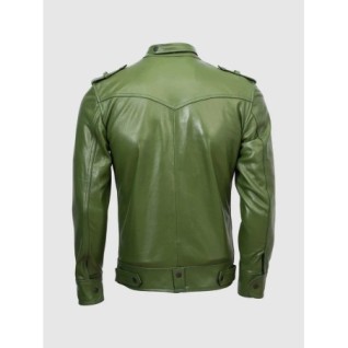 Slim Fit Men Green Biker Jacket In Stock XS-4XL