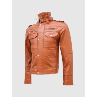 Men's Elegant Tan Biker Leather Jacket In Stock XS-4XL