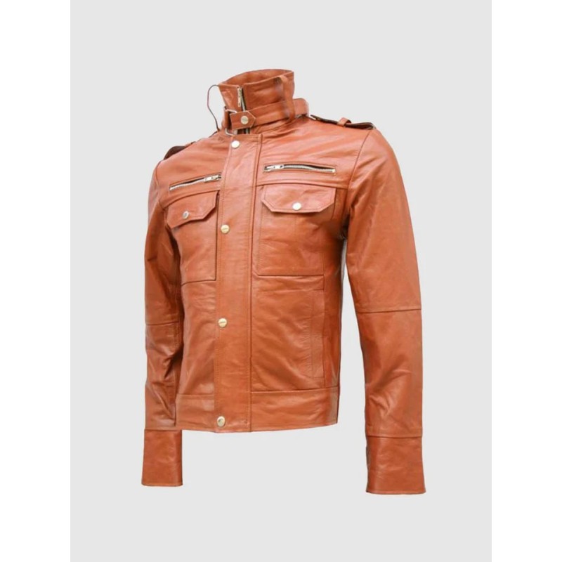 Men's Elegant Tan Biker Leather Jacket In Stock XS-4XL