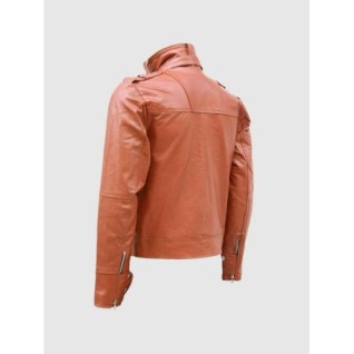 Men's Elegant Tan Biker Leather Jacket In Stock XS-4XL