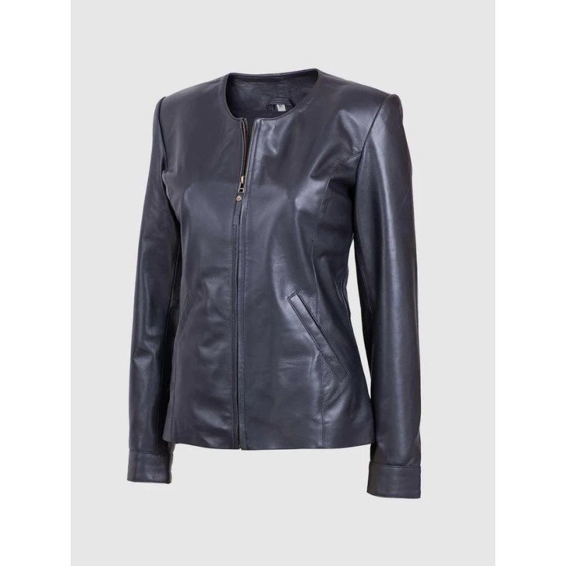 Leather Collarless Jacket Black In Stock XS-XL